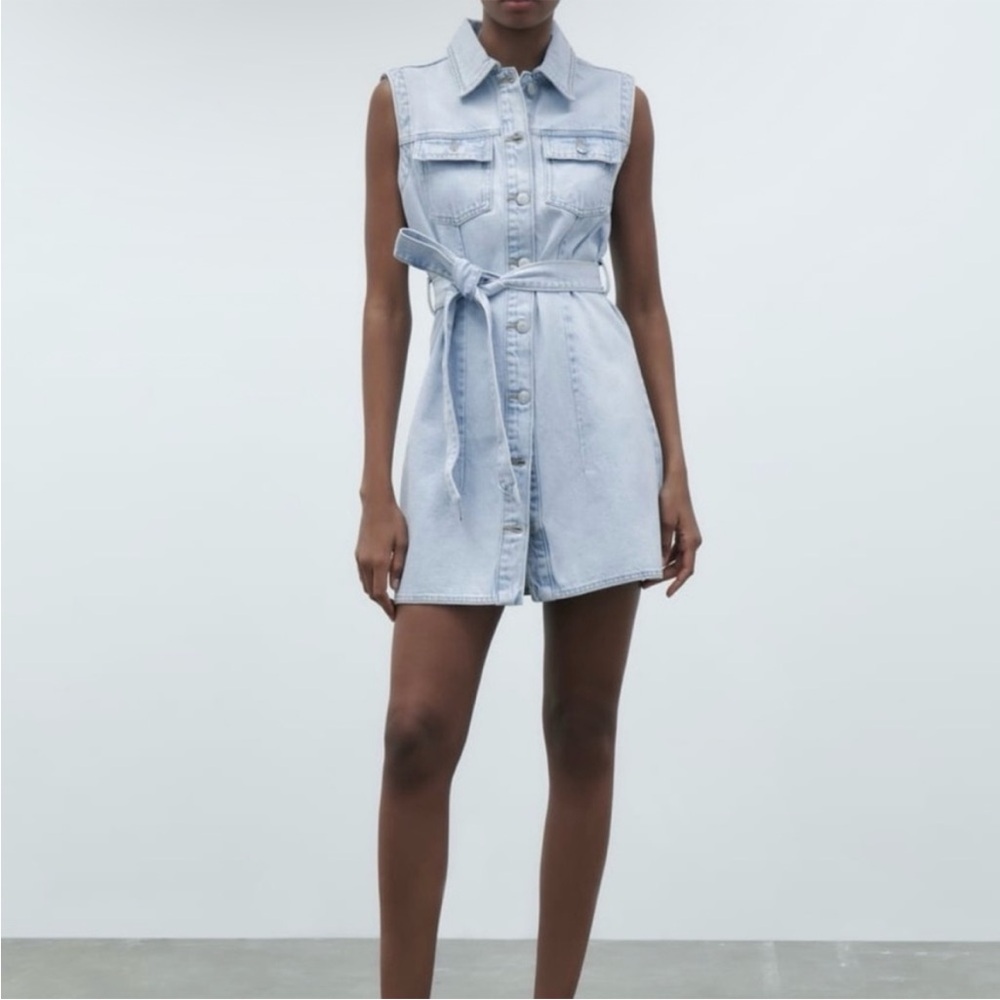 Zara Sleeveless Light Blue Denim Dress
